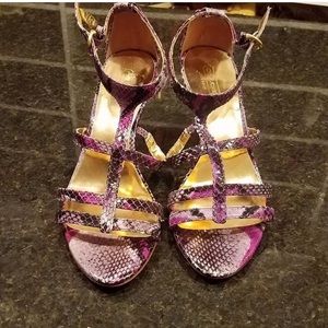 NEW Coach Purple Embossed Leather Strappy Sandals